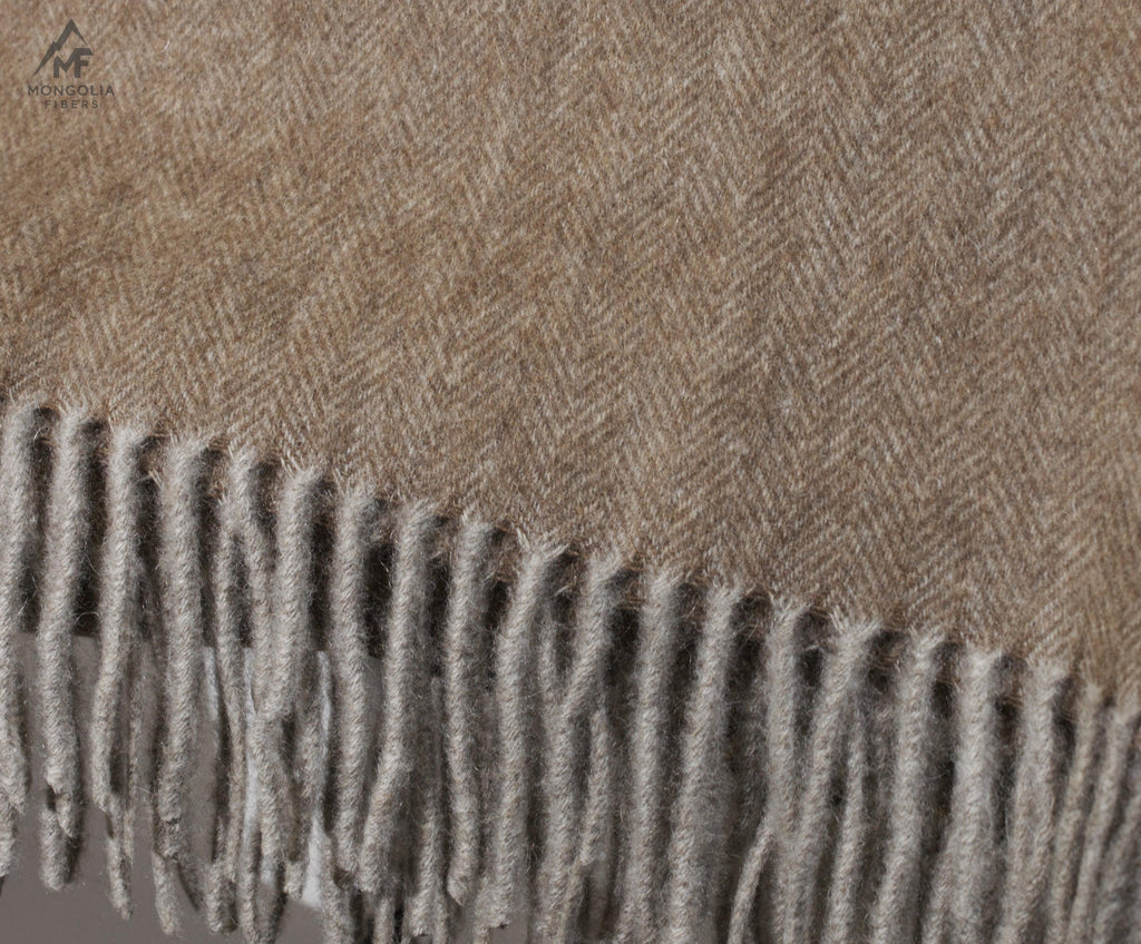 Yak Down Throw - Beige Herringbone