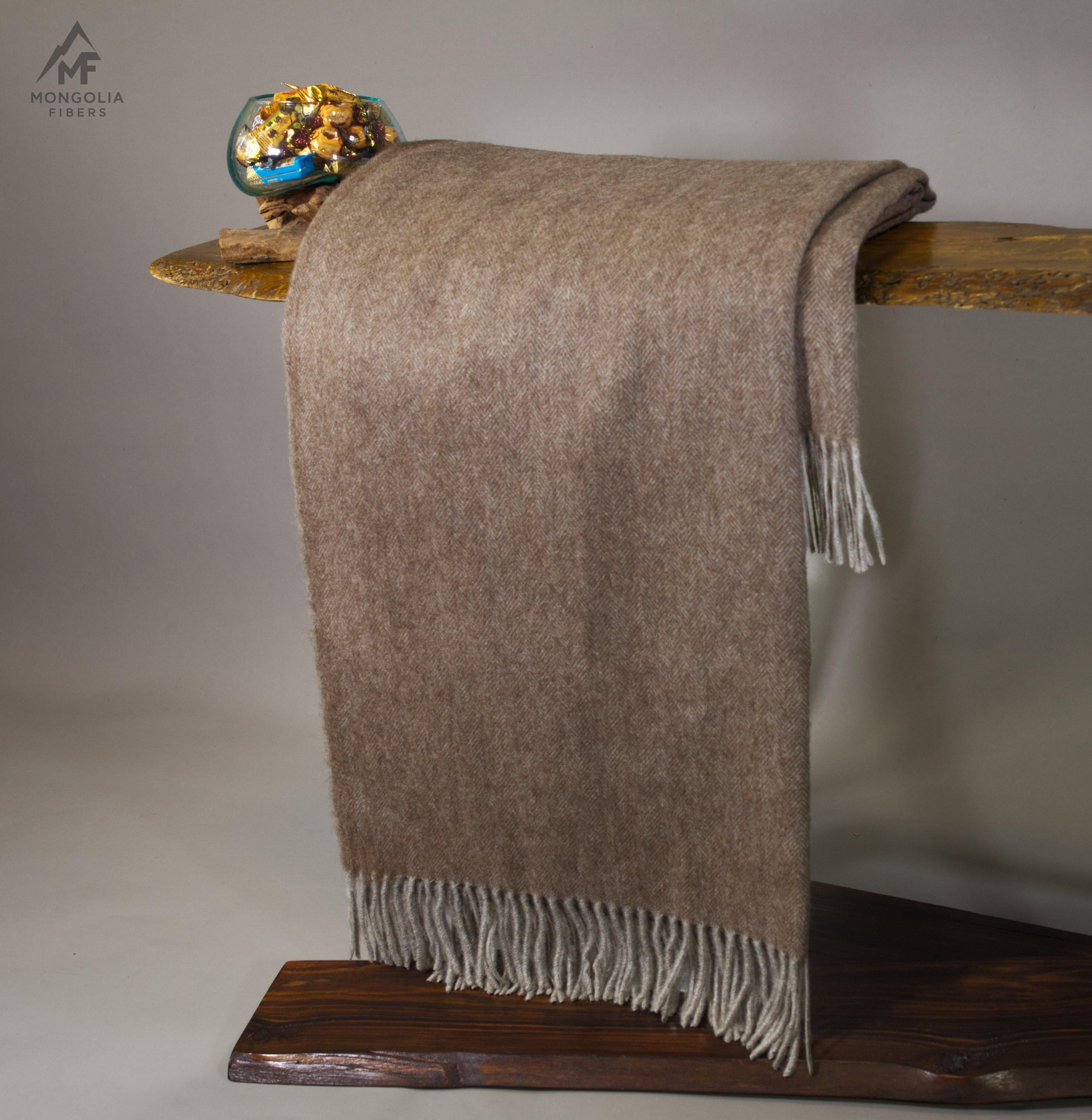 Yak Down Throw - Beige Herringbone