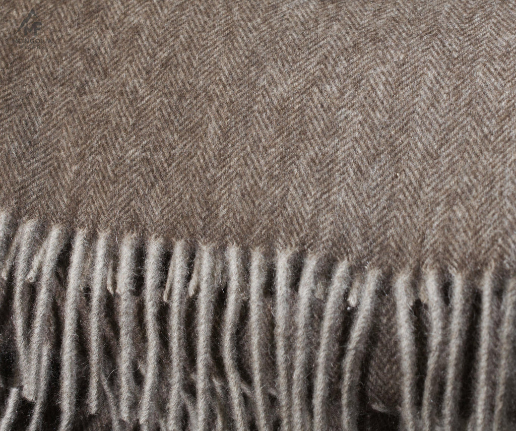 Yak Down Throw - Brown Herringbone