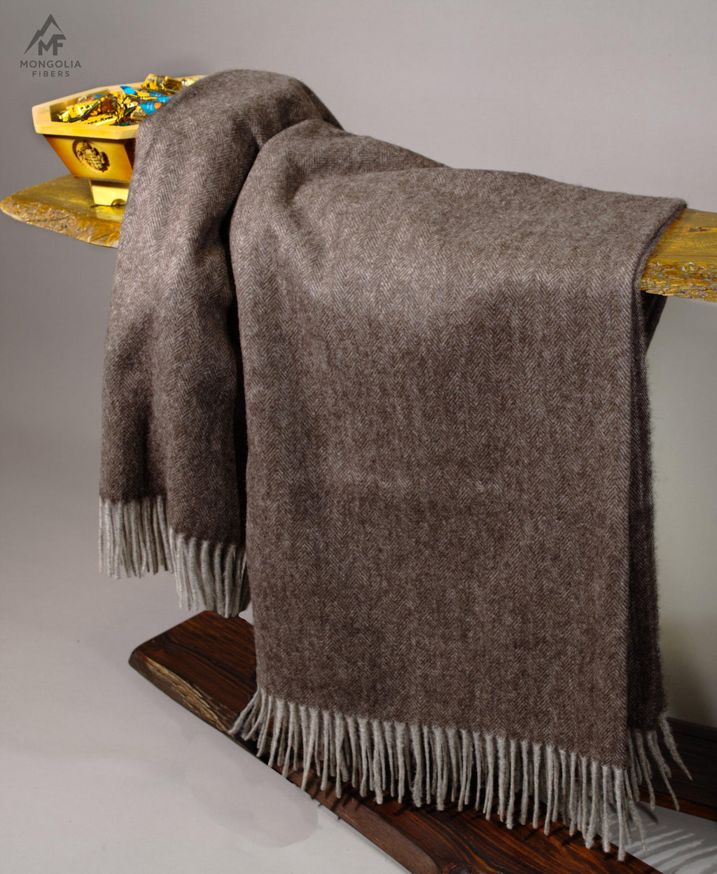 Yak Down Throw - Brown Herringbone