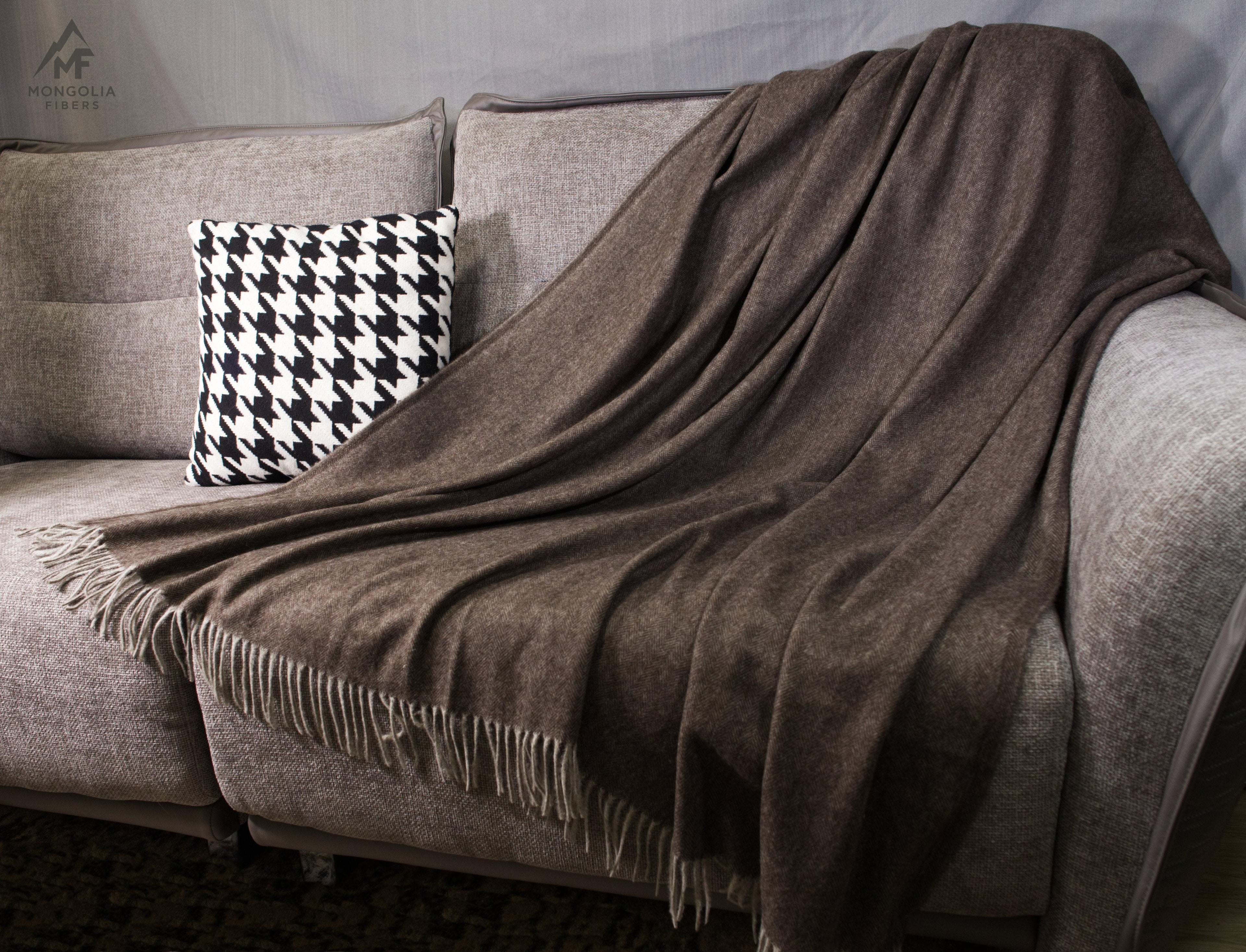 Yak Down Throw - Brown Herringbone